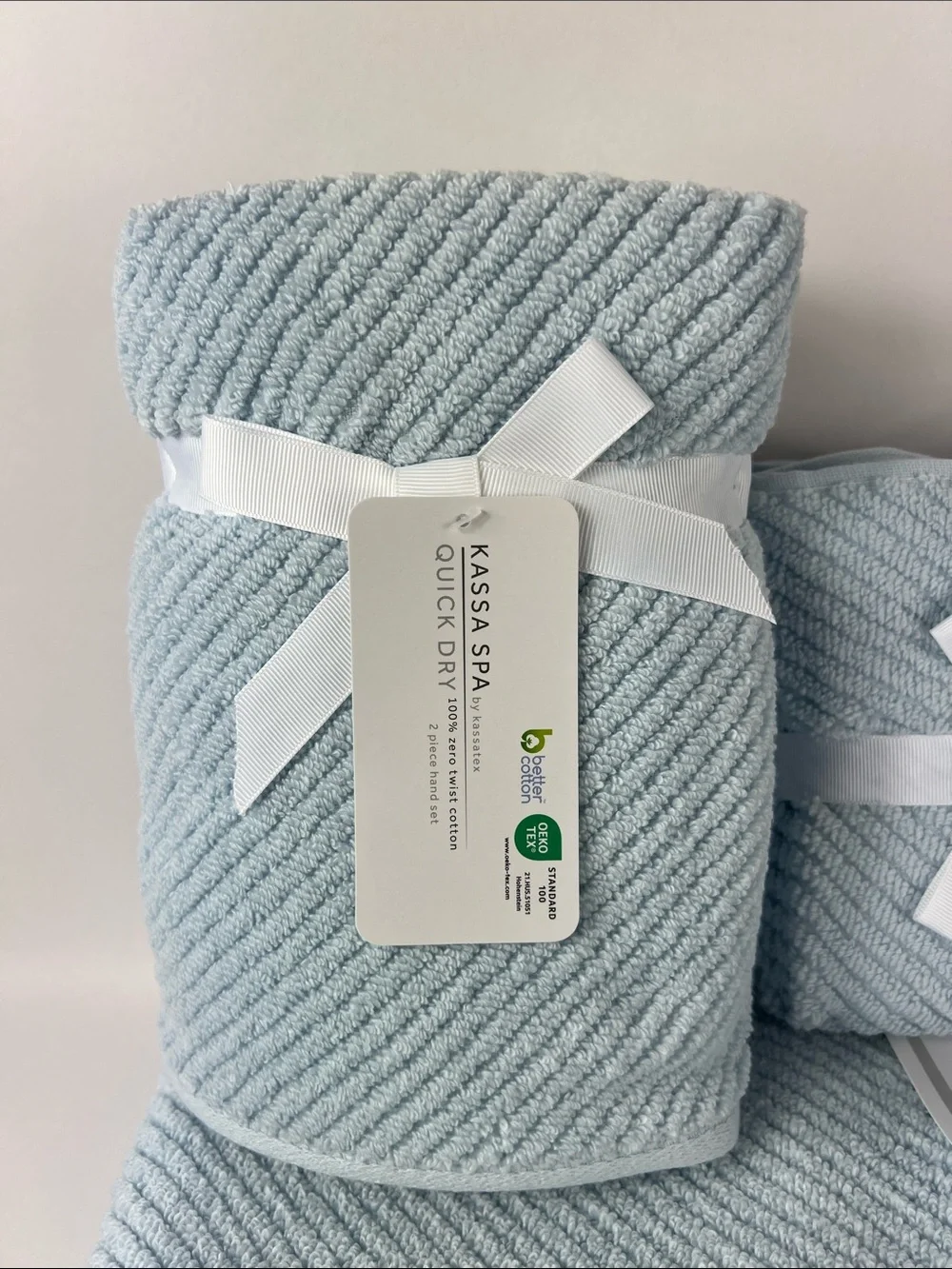 Kassa Spa Bath Towel Set Light Blue Soft Zero Twist Cotton Textured 8 Pc NEW